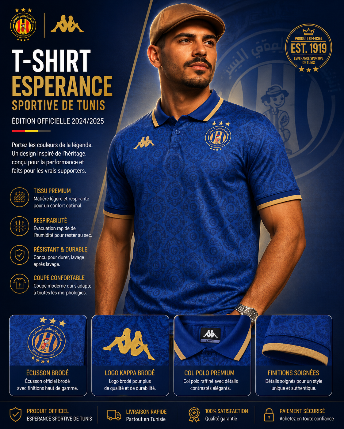 Away Kit Espérance 2025 – Maillot BLEU Officiel Joueur