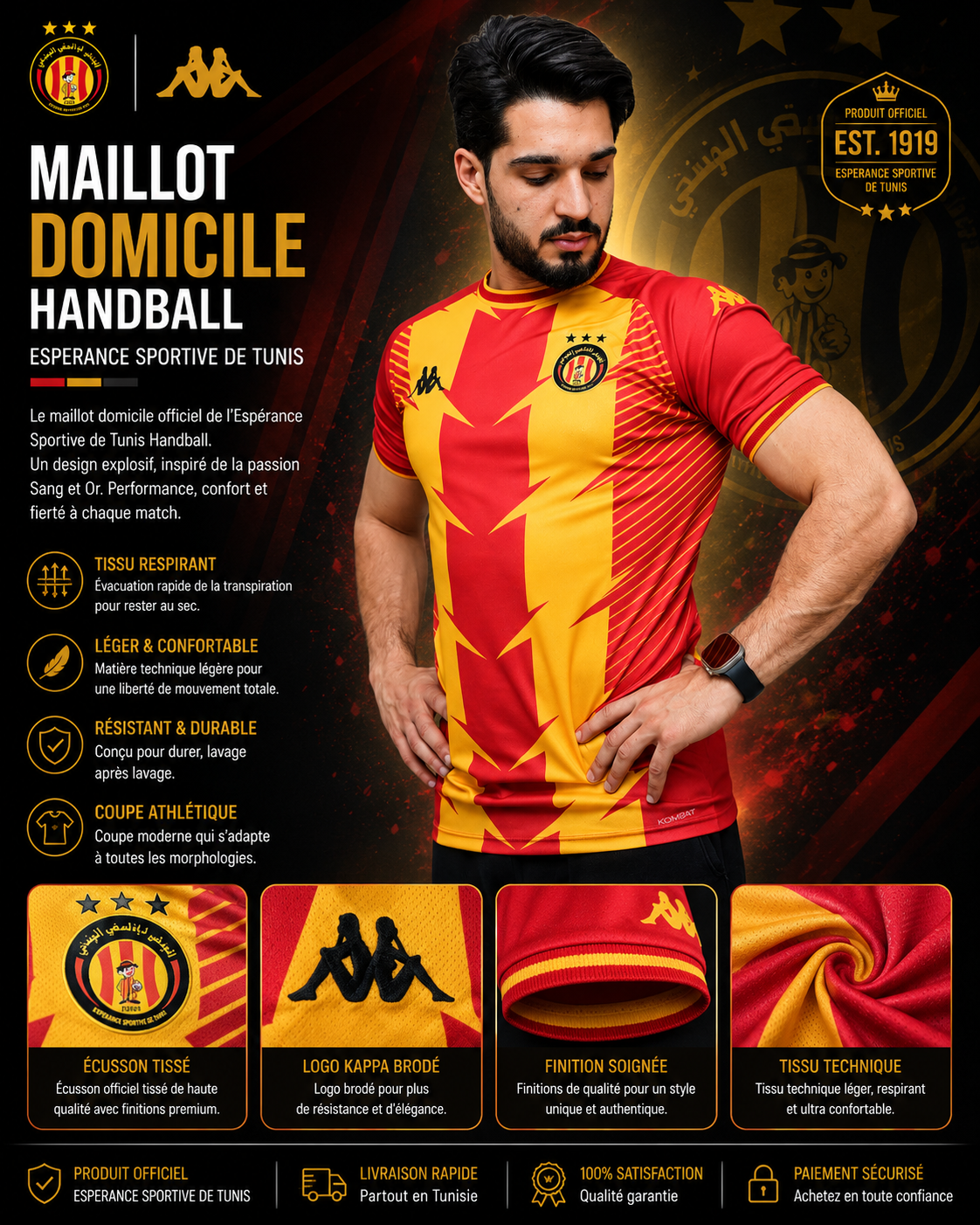 Maillot Domicile Handball CL24 – Espérance Sportive de Tunis